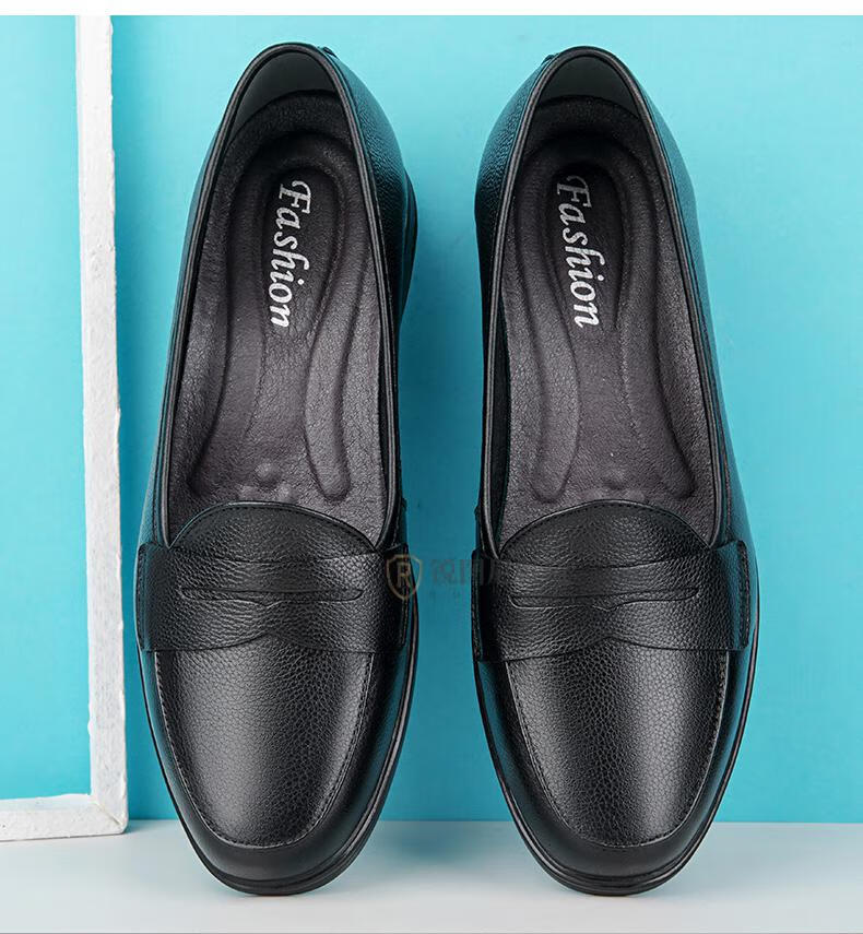 男士商务浅口皮鞋套脚男士真皮男鞋黑色一脚蹬短脸小皮鞋低帮套脚百搭