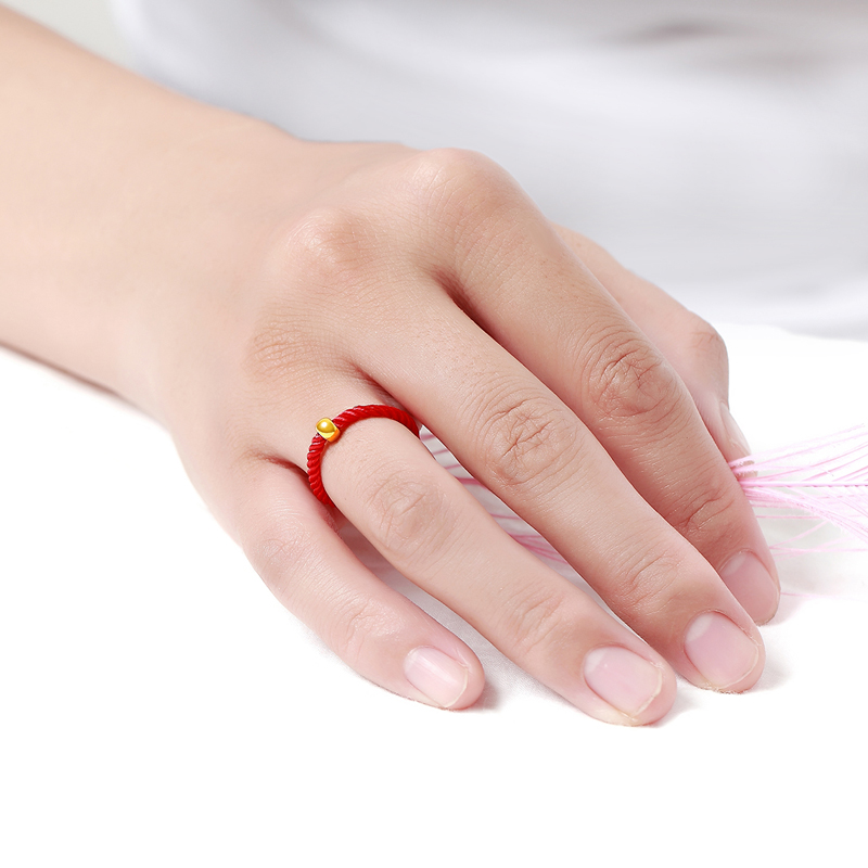 秋桑999足金黄金戒指转运珠女男情侣款手工红绳小金豆抖音网红小金珠