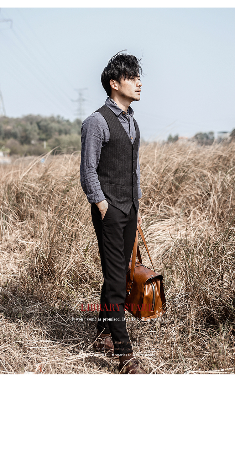 春秋休闲男士英伦复古修身马甲韩版潮流西服背心正装职业马甲 灰色低