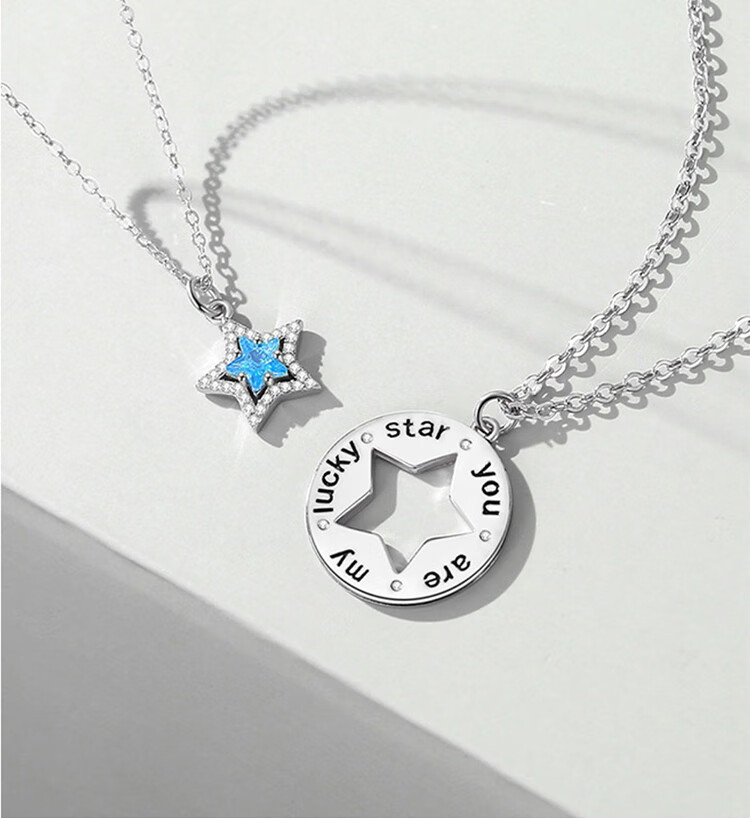 lady go 925银情侣项链幸运星生日送男女朋友克莱因蓝锁骨链饰品送