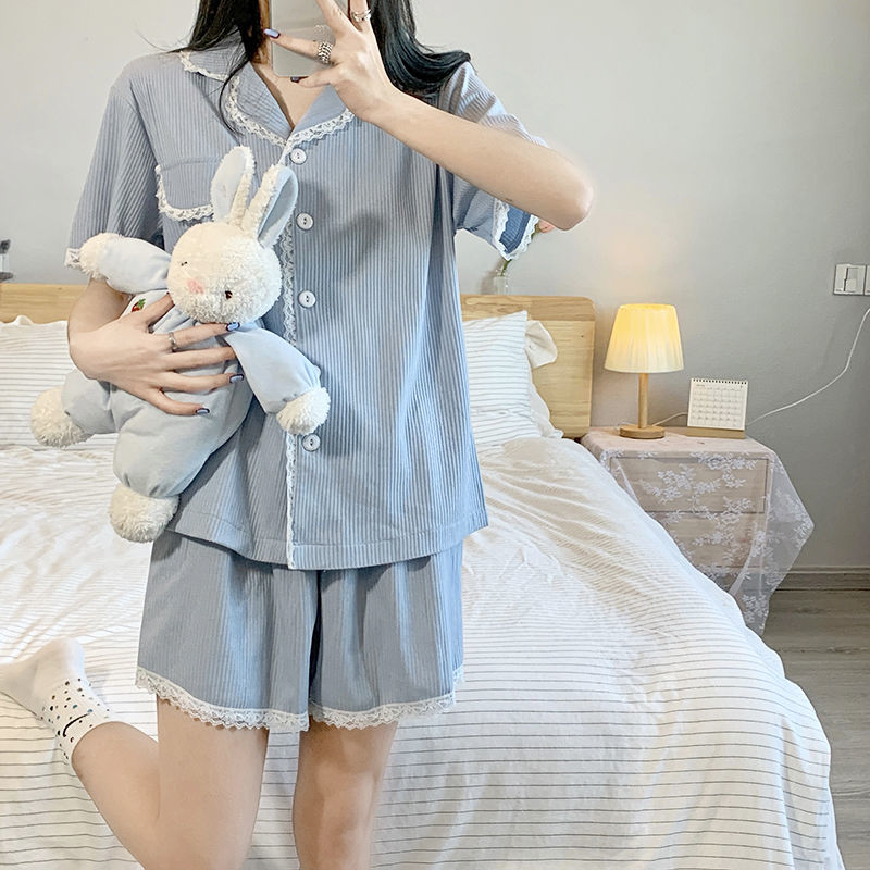 女生睡衣夏季纯棉女式短袖居家服夏款凉快少女家居服休闲可外穿两件套