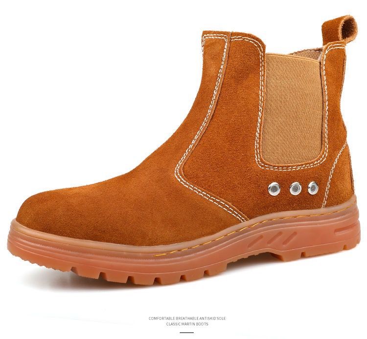 真皮劳保鞋春季电焊鞋男防砸防穿刺防滑特大号焊工鞋工地劳保驼色一脚