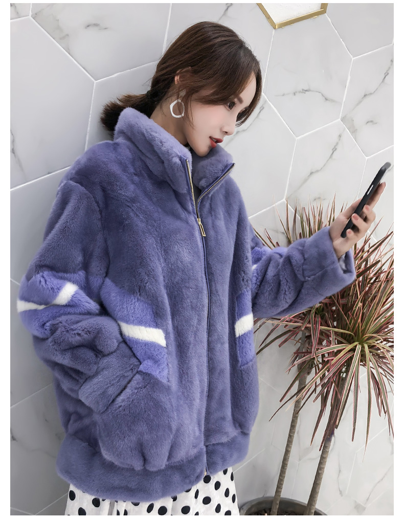 貂皮大衣女短款进口天鹅绒水貂毛皮草外套时尚貂绒裘皮大衣女 紫罗兰