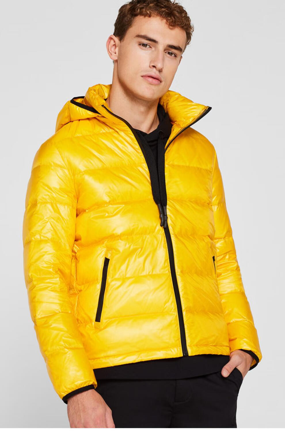 esprit羽绒服男2019冬季新款90%白鸭绒连帽短款羽绒衣109ee2g043 黄