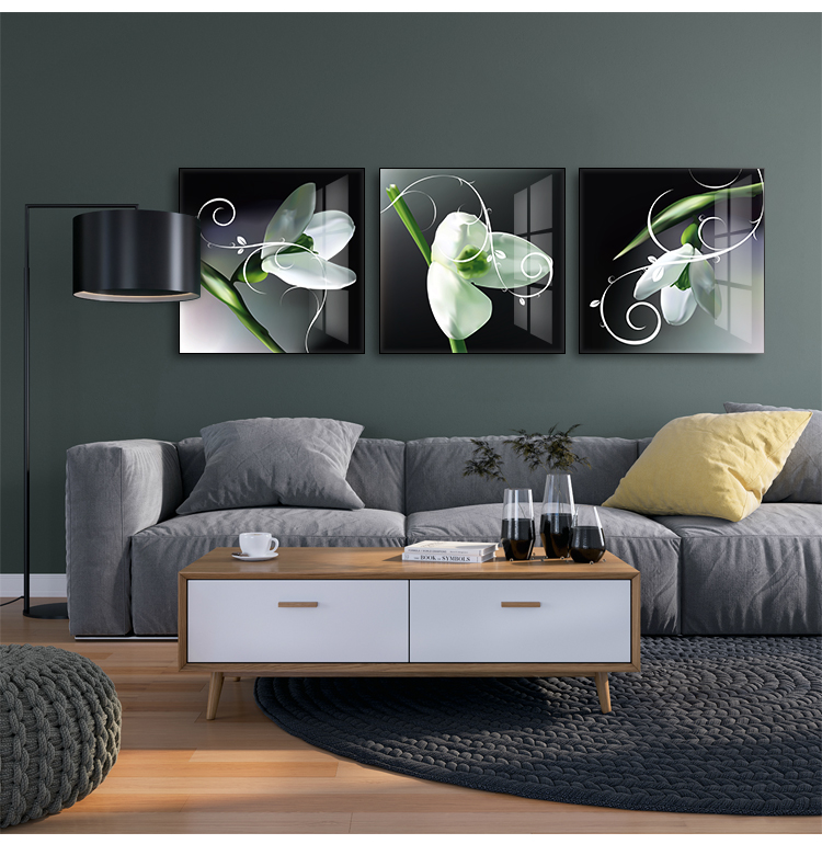 客厅挂画现代简约冰晶画时尚三联画温馨大气壁画沙发背景墙装饰画 zl1