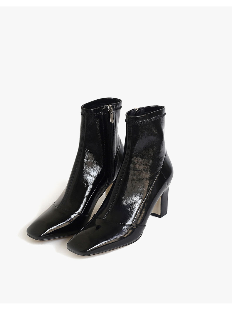 【品牌直营】浅町秋冬真皮弹力靴女漆皮亮面显瘦气质裸靴女2019新款单