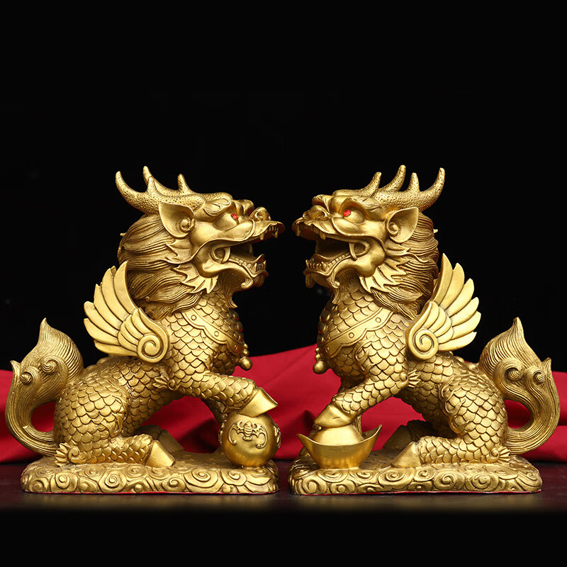 oemg麒麟摆件1送礼品铜麒麟摆件一对纯铜吉祥家用财富麒麟踩八卦麒麟