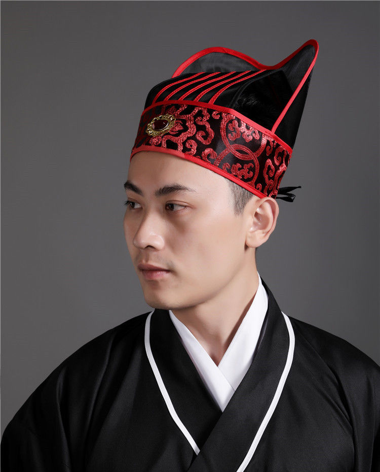 古装汉服头冠帽子 魏晋梁冠五梁冠古代大臣帽子官员帽子帽子 红色 m