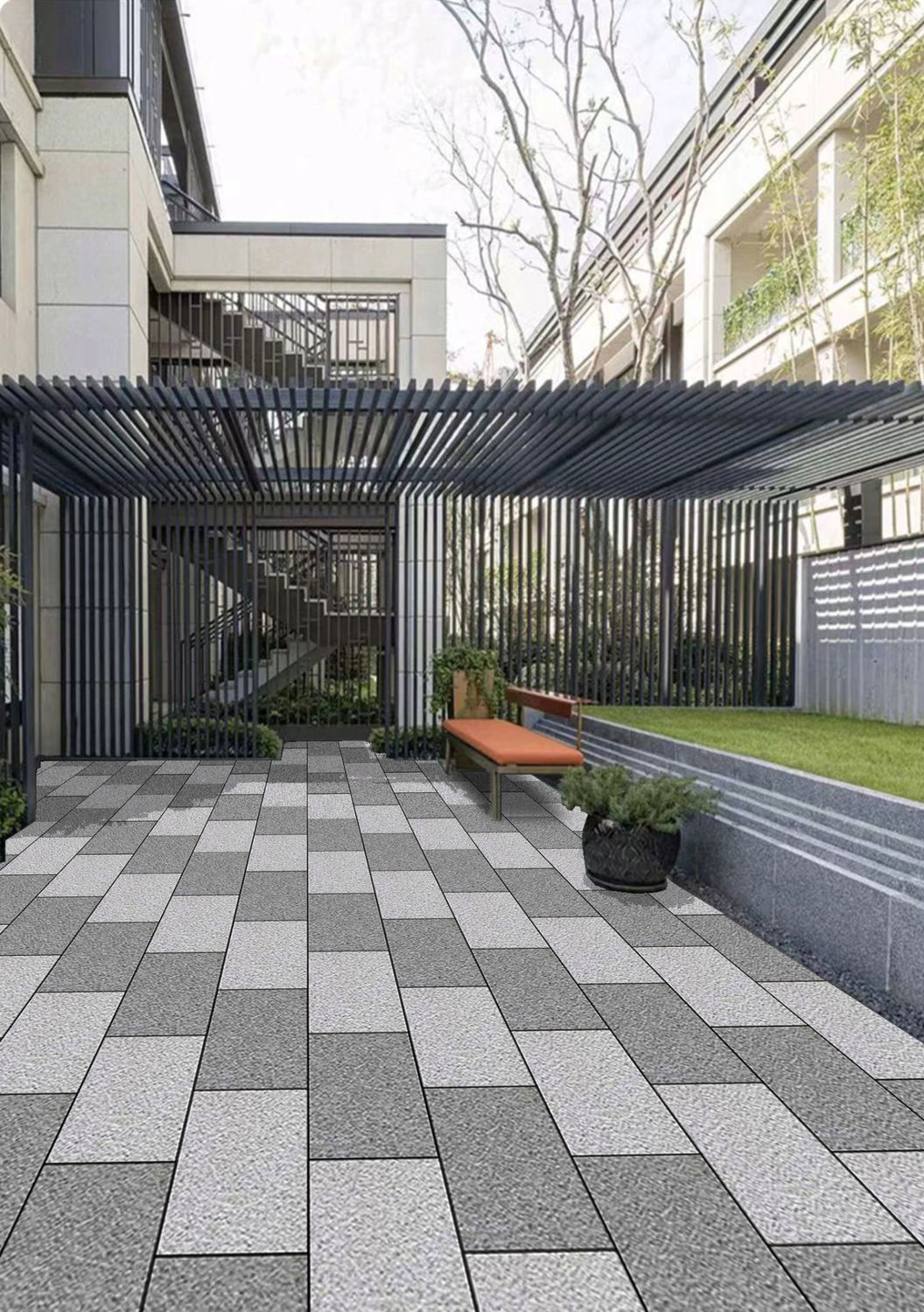 室外庭院地砖300x600防滑防冻瓷砖户外院子花园麻石加厚车库地砖 300*