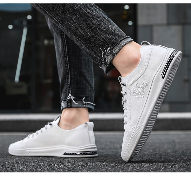 丹娜()小白鞋男透气板鞋白鞋皮鞋工作网红 白色 43【图片 价格 品牌