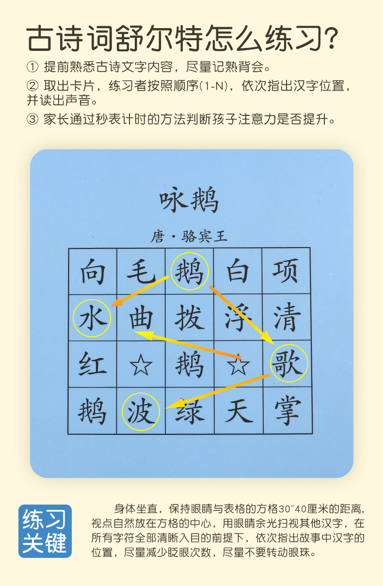 舒尔特方格5岁 古诗专注力训练注意力书小学生教具神器古诗词75首10岁