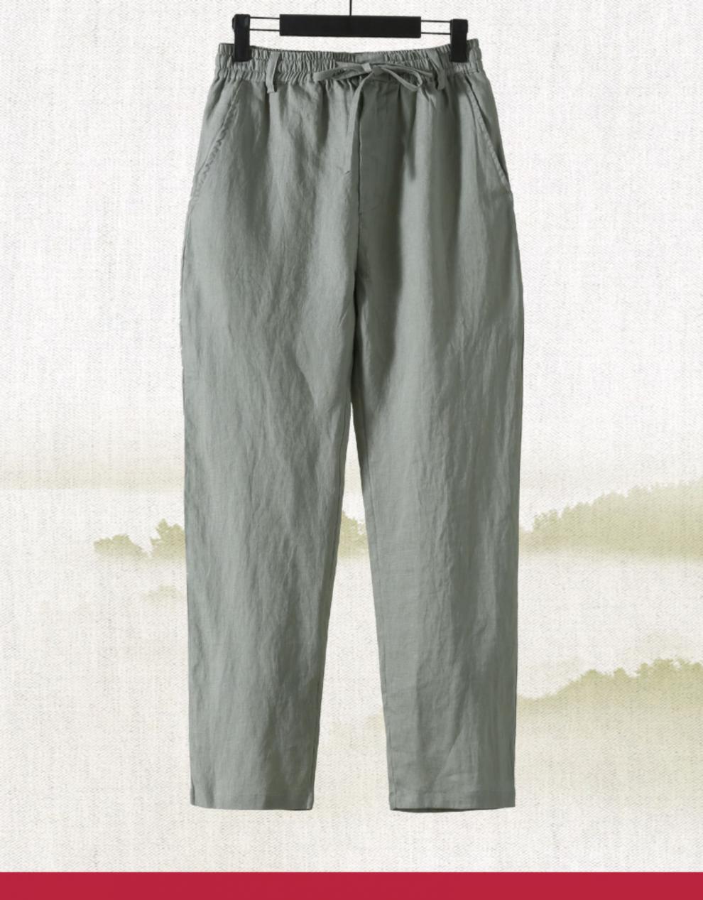 麻料男裤纯色亚麻裤男宽松棉麻男士休闲裤男春夏直筒亚麻男裤麻料裤子