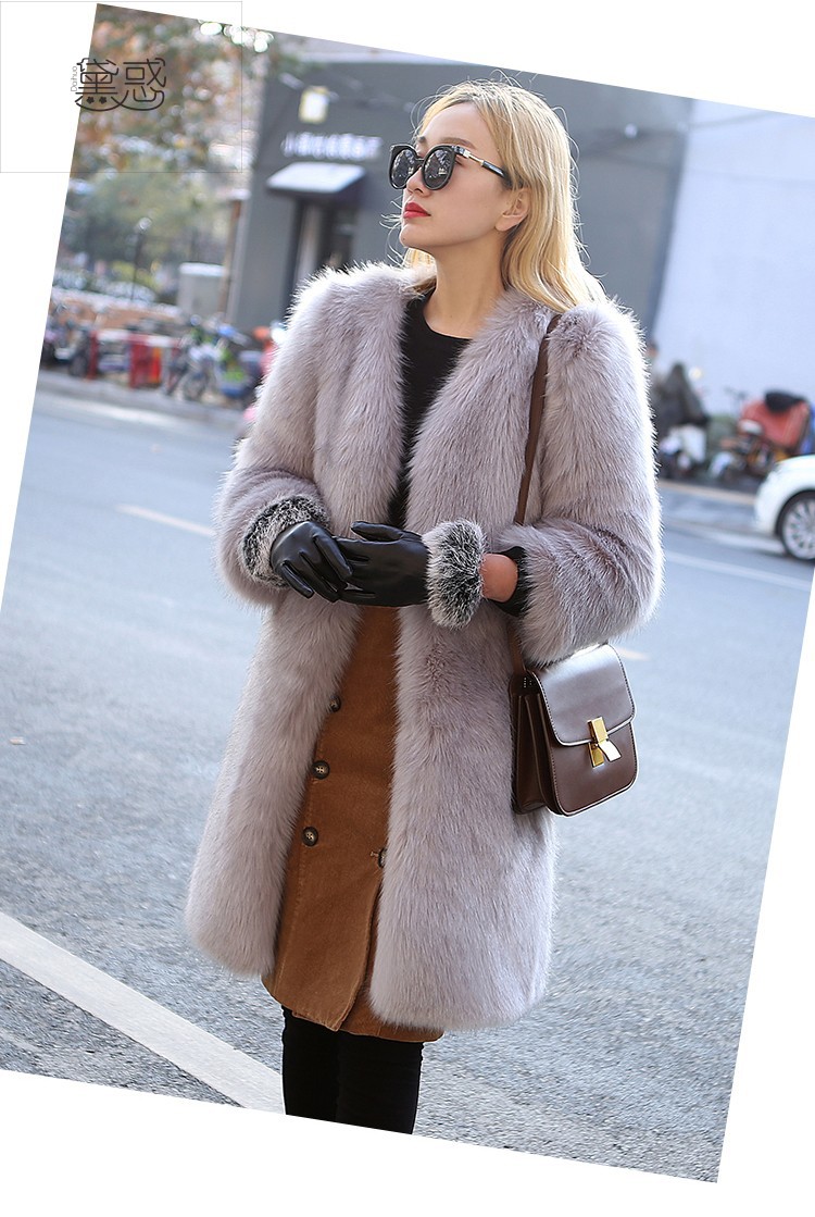爆款海宁2019冬季新款皮草 中长款皮草女装外套仿狐狸毛加厚大码外套