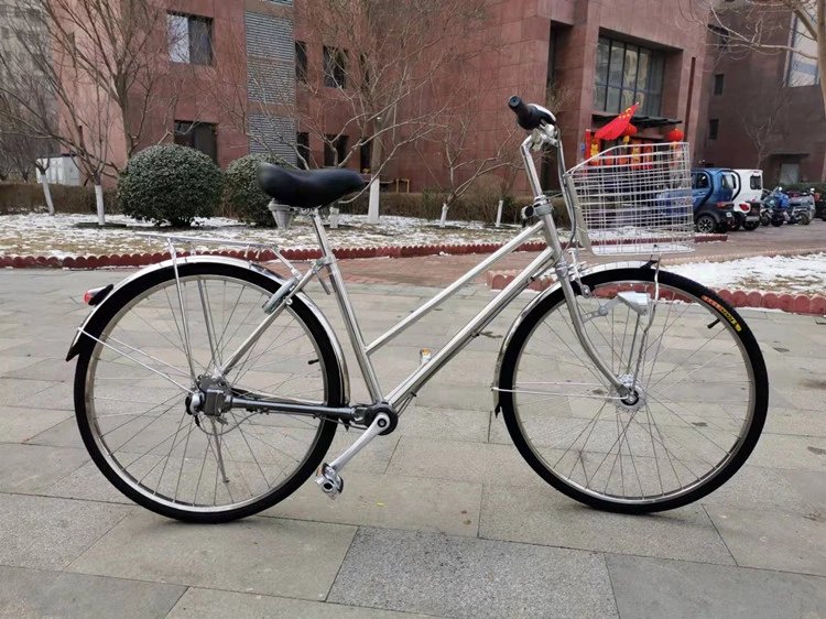 【京品优选】无链条自行车 国产轴传动26英寸不锈钢日本内三速复古