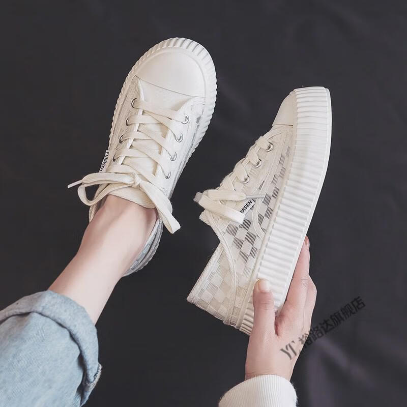 yobn优步网面踩屎感帆布鞋女2022夏季新款学生跑步板鞋透气街拍鞋抖音