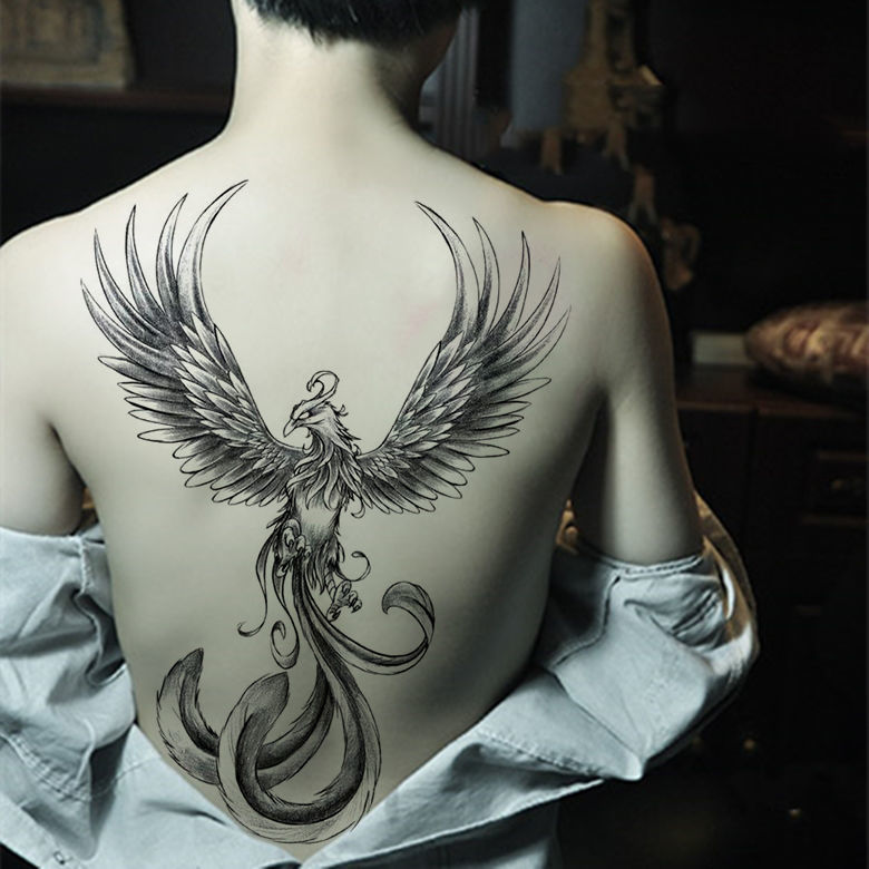 纹身贴洗不掉满背纹身贴火凤凰朱雀男女刺青花臂彩色性感翅膀大图防水