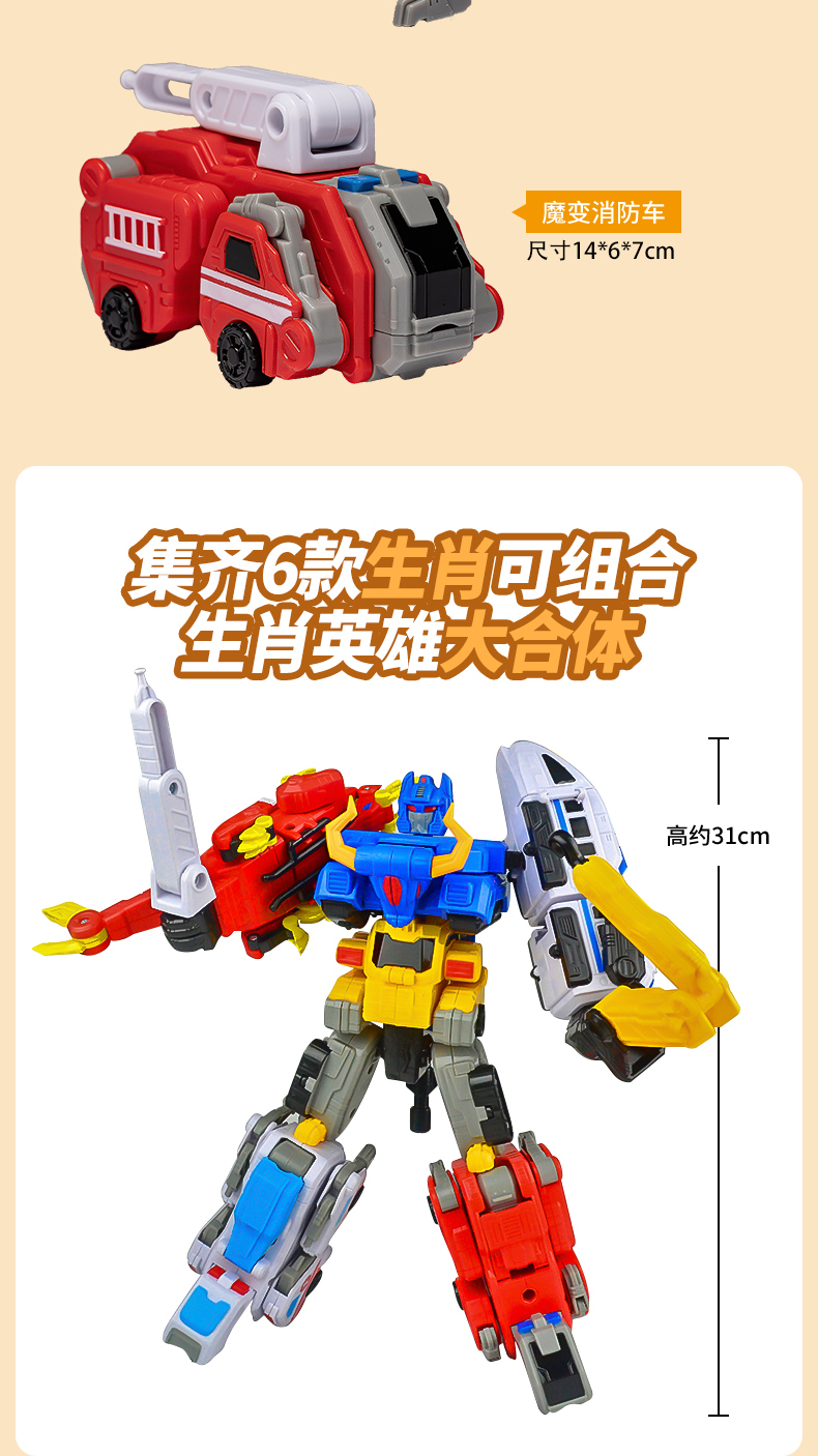 十二生肖变形合体机甲魔变十二生肖合体变形机器人玩具拼装六合一机甲