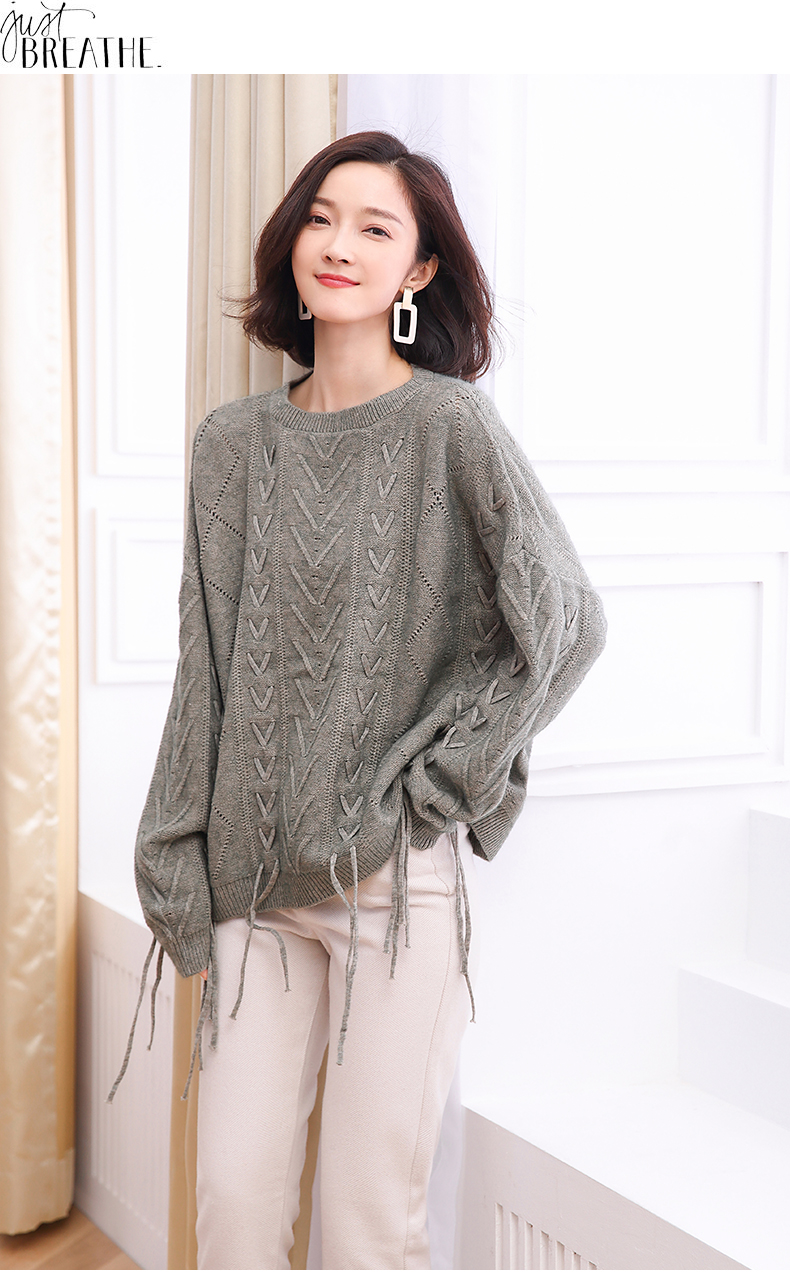 普罗帝袋鼠国际大牌正品奢侈品牌女装粗毛线毛衣女宽松大码套头慵懒风