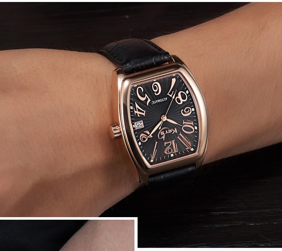 启达时长方形手表男机械表全自动进口机芯网红数字表盘时尚潮流皮带