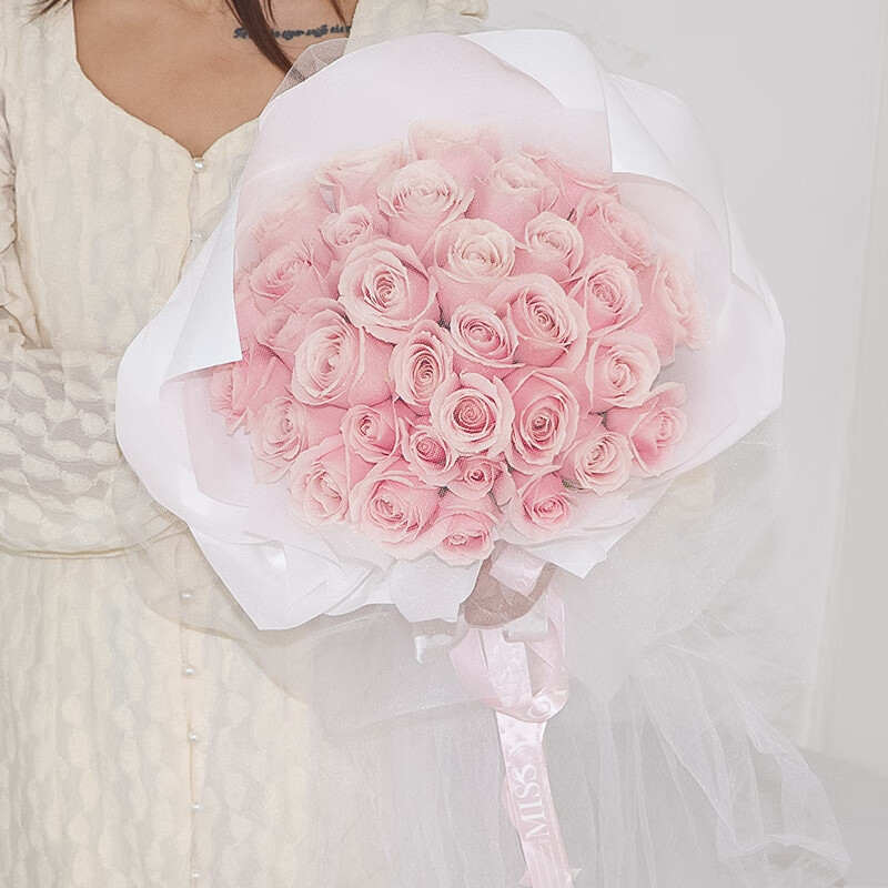 七夕恋大连红粉玫瑰花束真花鲜花速递同城沈阳哈尔滨抚顺鞍山配送花店