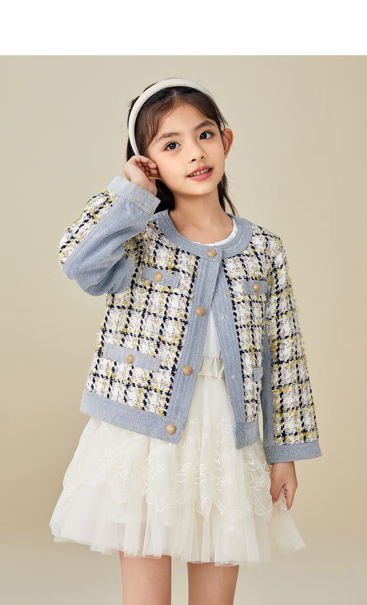 minipeace太平鸟童装女童小香风外套开衫儿童夹克秋装甜美超仙 彩格纹