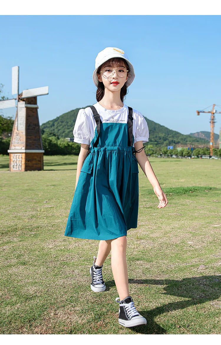 小马努德 3-16岁女孩子夏季薄款休闲拼色连衣裙新款女童洋气甜美泡泡