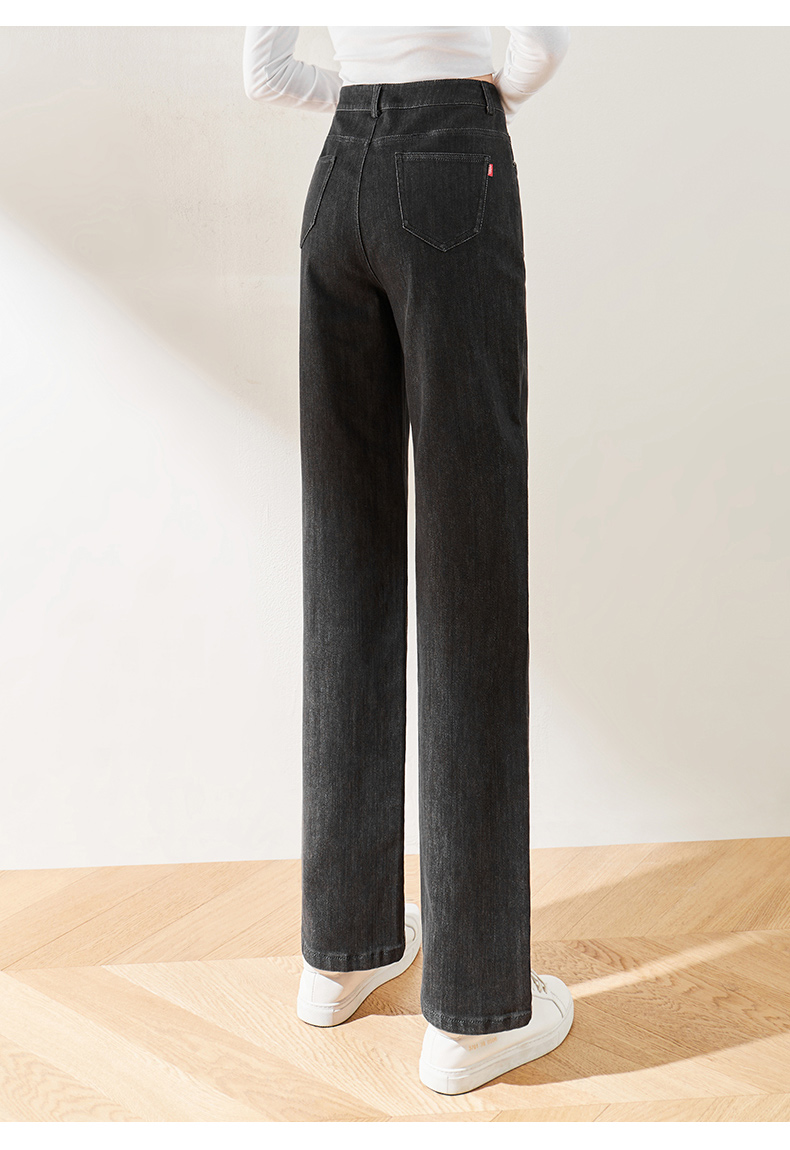 娅丽达直筒牛仔裤女春秋2021新款宽松显瘦黑色女裤深色大码长裤子
