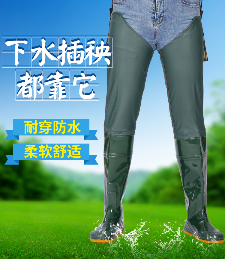 防水桶鞋男士高腰雨鞋水靴特大码雨靴长筒插秧软底水鞋高筒皮叉胶鞋65
