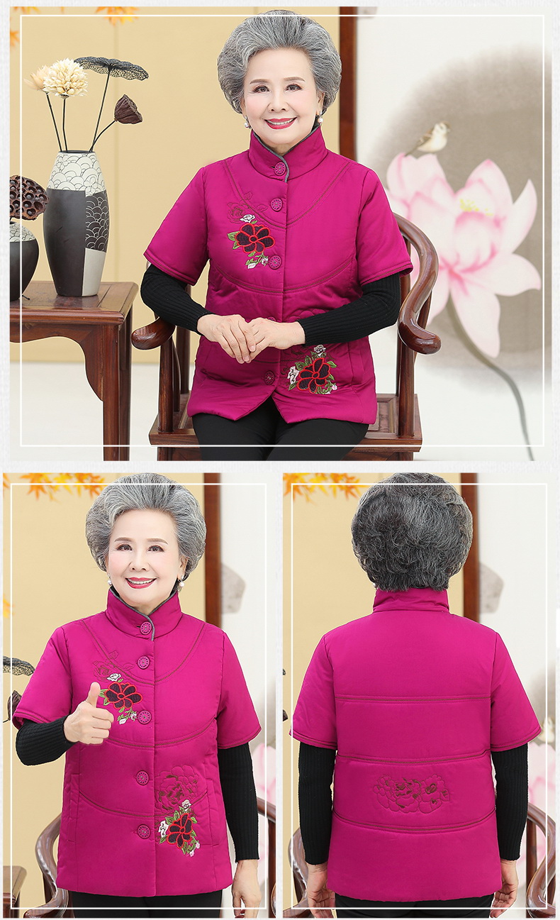 品牌直营〗奶奶短袖棉衣中老年人冬装女半袖马甲妈妈装棉袄60岁7侠 