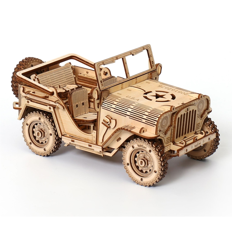 左一仁现货秒发木质3d立体拼图创意吉普车模型拼装玩具手工diy男孩