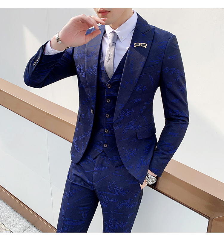 新郎结婚礼服青年帅气西服男套装个性会所花西装套男装外套时尚2019