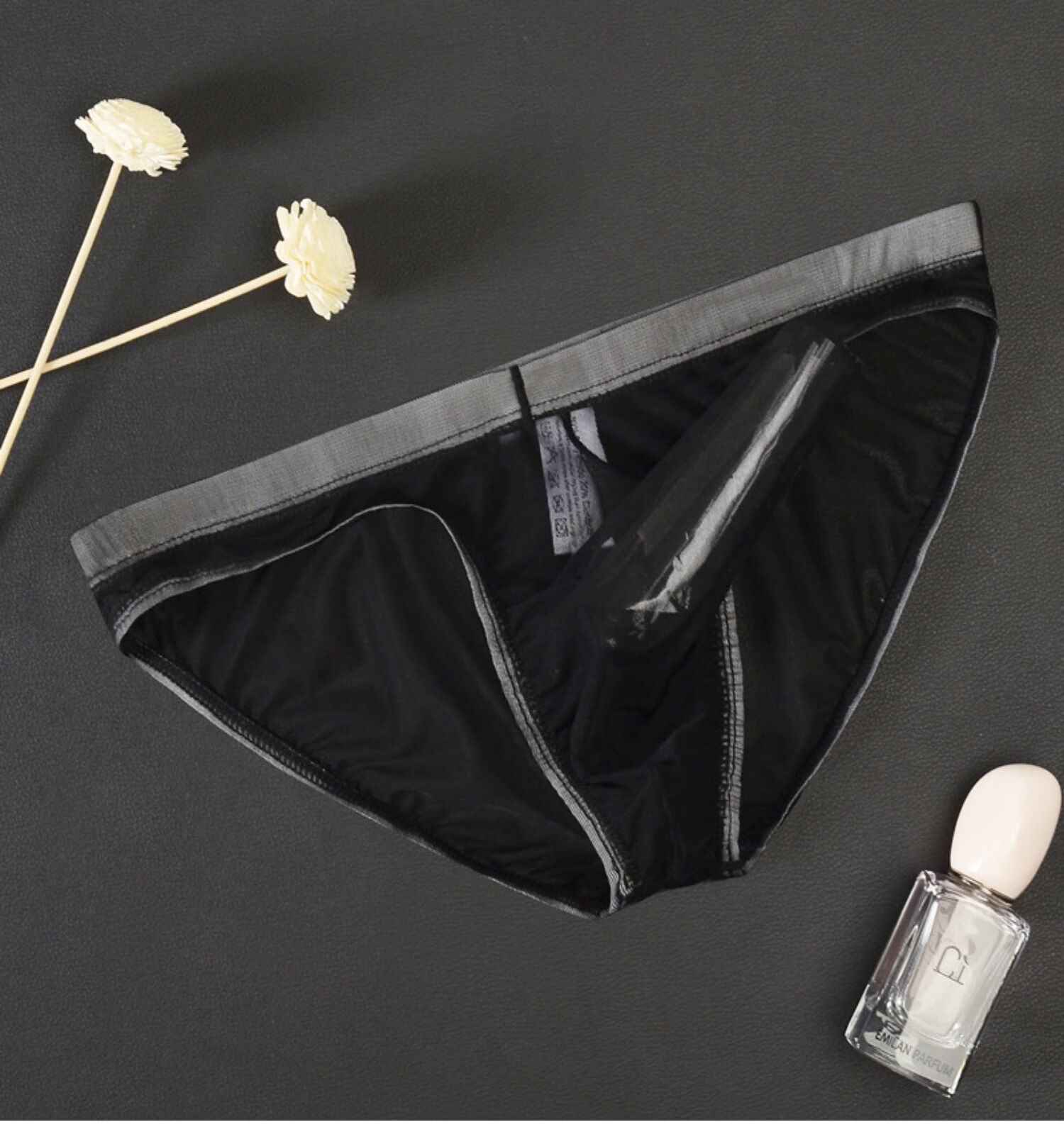 浪莎男士透明鼻内裤网纱薄款枪弹分离性感囊袋三角裤夏男青年 灰色 m