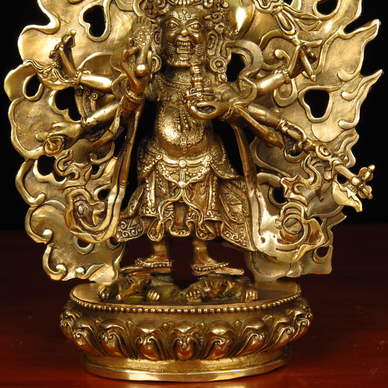 藏传佛供奉纯铜大黑天财神铜白六臂玛哈嘎拉护法佛像供奉小号高21厘米