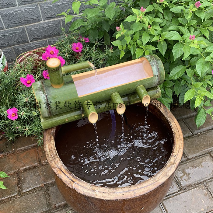 品鱼池鱼缸竹子流水循环竹筒流水器石槽水缸过滤器流水增氧摆件qsn86