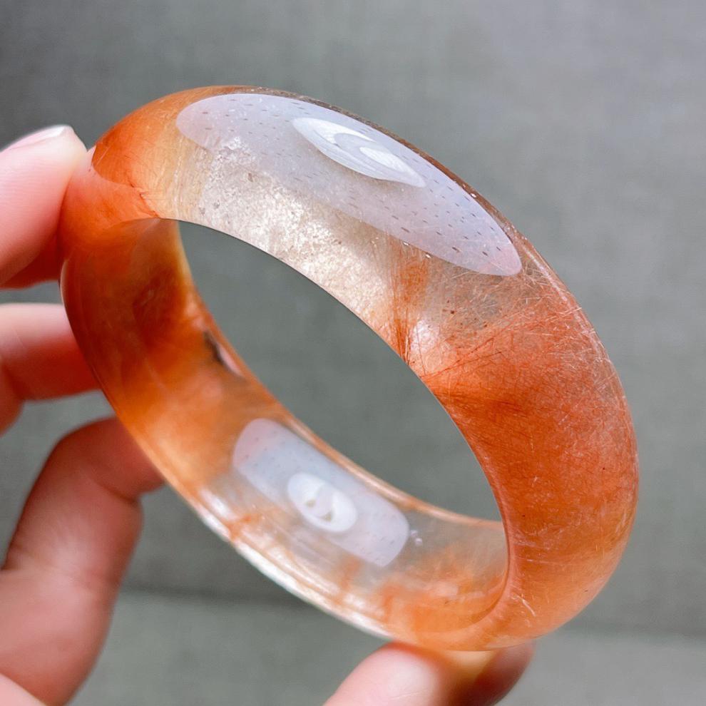 古珍 红发晶手镯 红兔毛水晶 宽版个性镯能量手环女士流行饰品礼物送