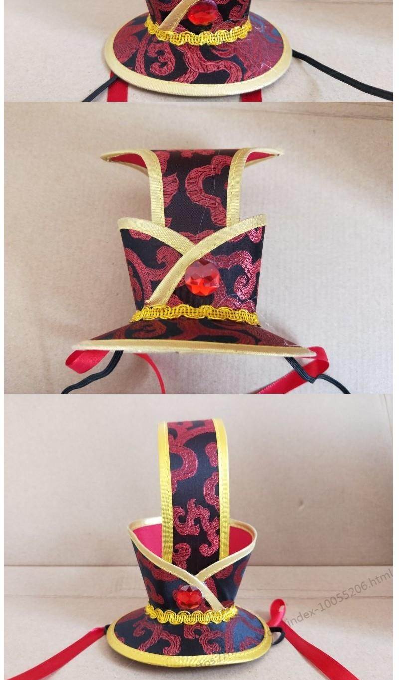 古装头饰员外帽子男士汉服配饰帽子儿童古代演出帽大臣头冠帽 酒红色