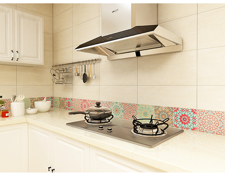 复古花砖厨房卫生间水油贴纸自粘遮丑腰线墙贴窗台装饰线贴条花砖01超