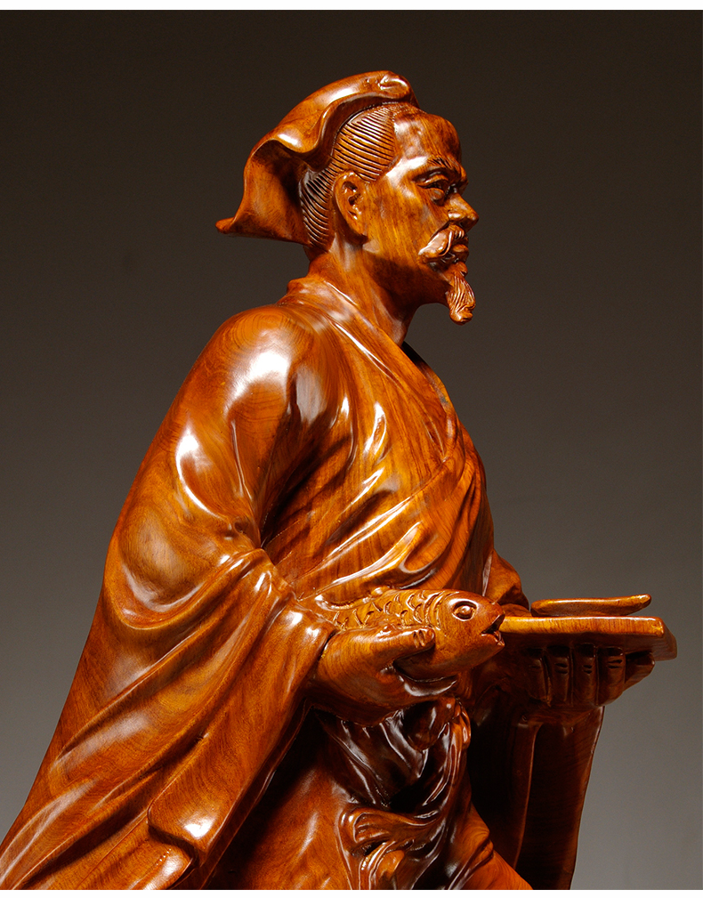 唐砖黑檀木雕刻鲁班雕像木工工匠祖师巧圣鲁班雕塑人物摆件家居装饰品