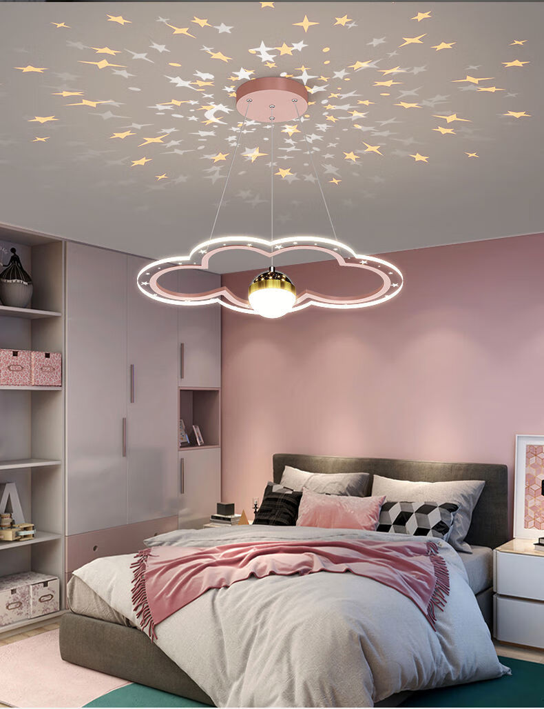 穆朵皇冠灯吊灯星空顶投影灯满天星网红女孩公主儿童房间卧室灯 60cm