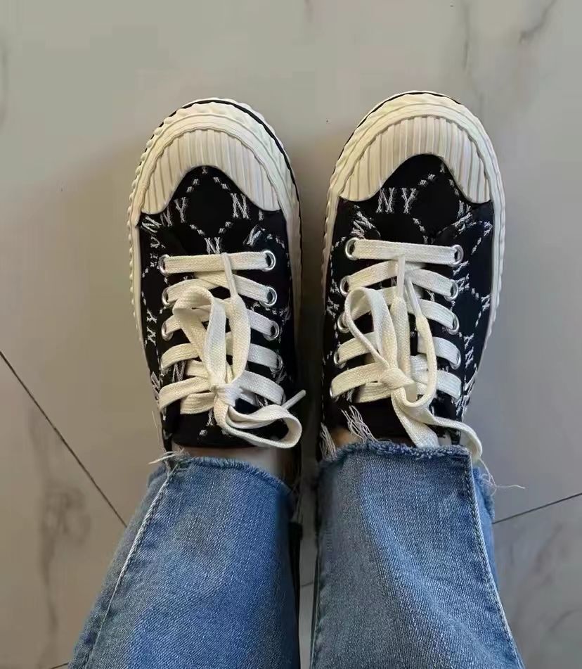 txs mlb ny鞋夏季韩国ny饼干鞋男女帆布鞋休闲板鞋增高一脚蹬懒人半