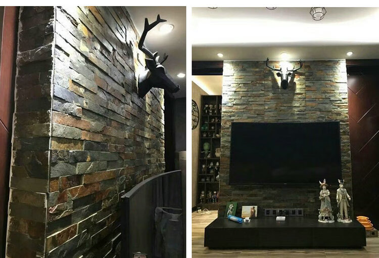 天然文化石电视背景墙客厅阳台室内墙砖灰白石材复古文化砖外墙砖运费