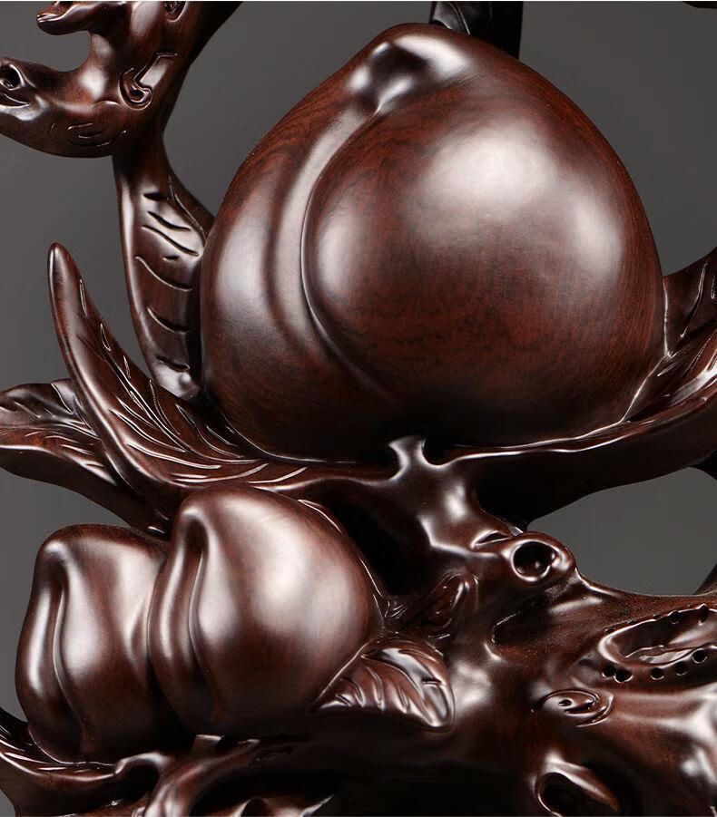 唐砖黑檀木雕寿桃摆件实木创意福寿双全长辈祝贺拜寿工艺礼品家居装整