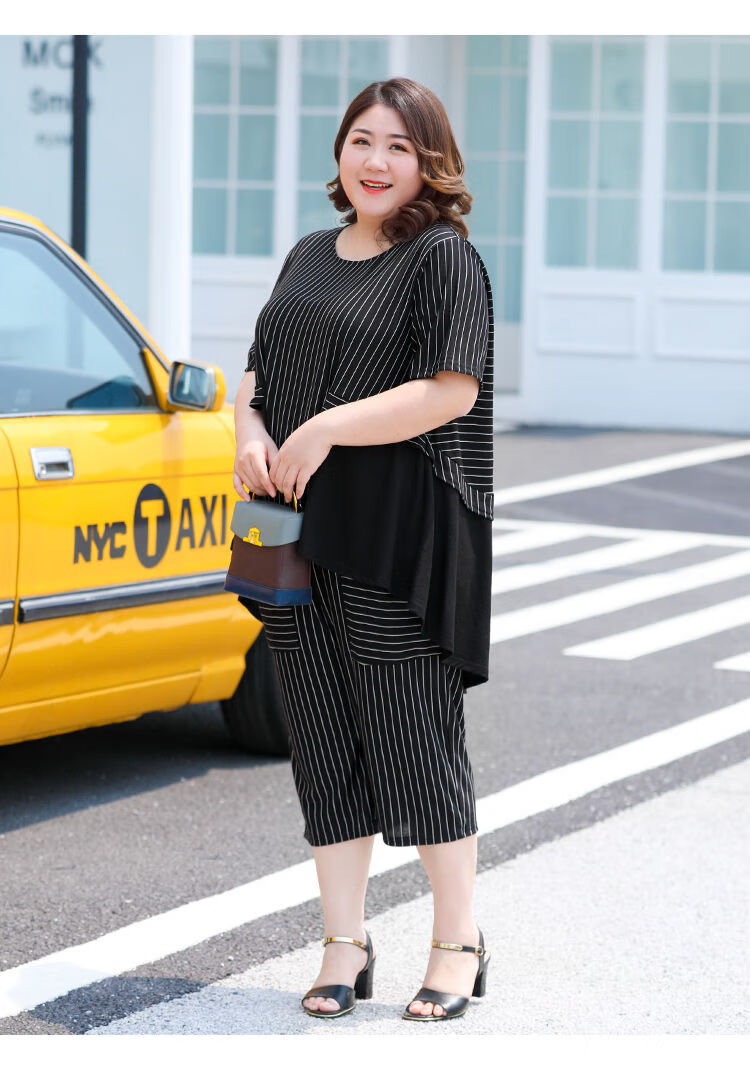 适合胖人穿的衣服加肥加肥婆夏装上衣胖mm妈妈休闲套装夏季200斤中年