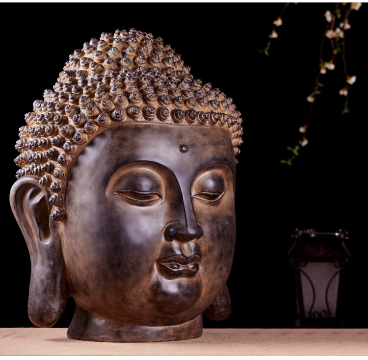 泰式佛头摆件禅意泰国佛像装饰东南亚风格客厅佛首瑜伽会所 09076泥巴