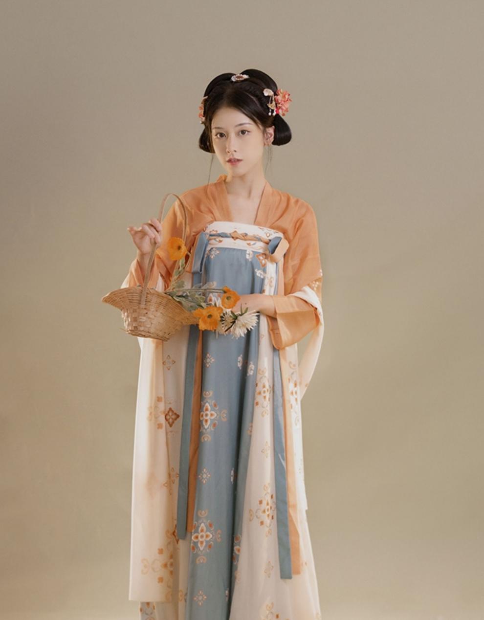 唐风复原汉服齐胸襦裙 仙气古装女仙显瘦唐制 【迎春】蓝白全套4.