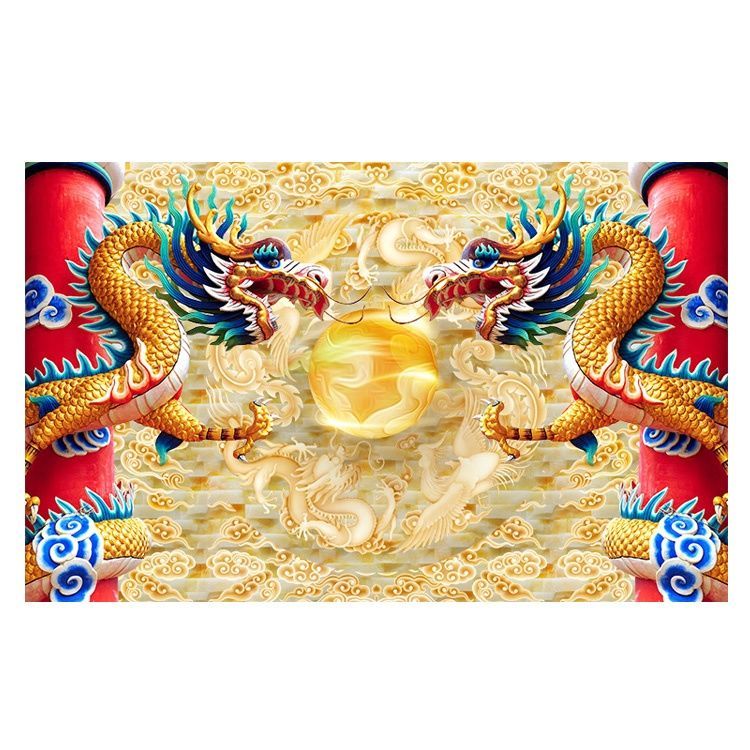 金色龙挂画双龙送福图双龙戏珠招财风水贴画生肖龙梦倾城003油画布