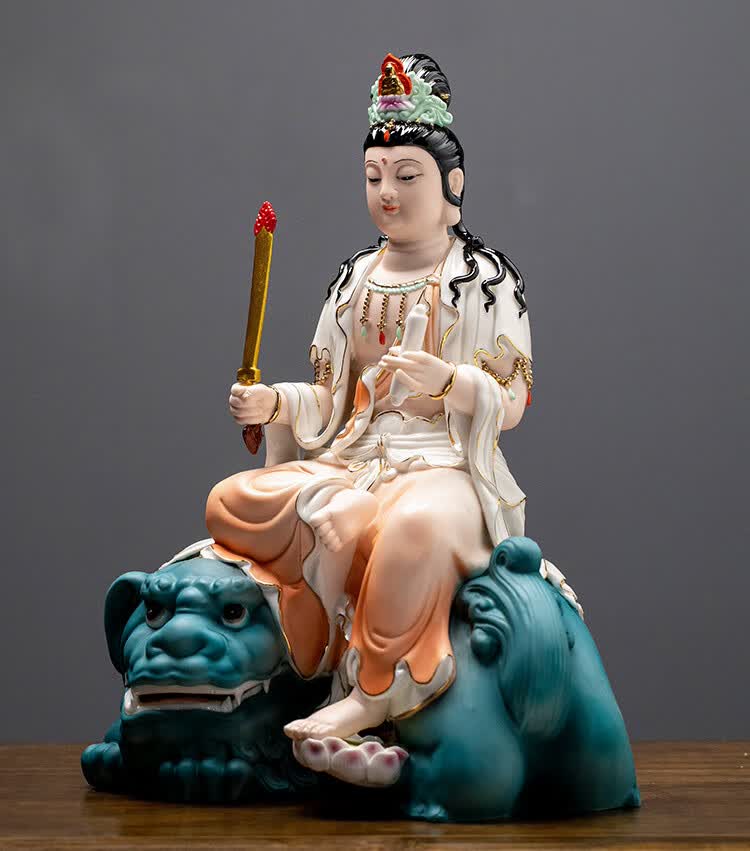文殊菩萨普贤菩萨佛像德化陶瓷华严三圣家用客厅居家供奉佛堂摆件 14