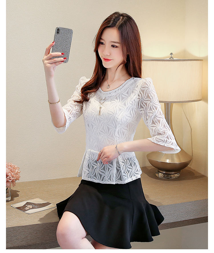 半袖女小衫夏装2020新款小心机蕾丝花t恤打底衫洋气雪纺上衣服 白色 l