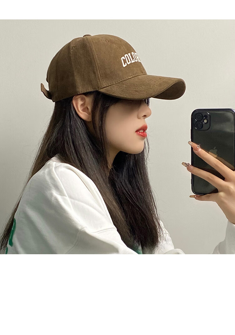 北极绒咖啡深顶大头围棒球帽女秋冬百搭刺绣显脸小硬顶宽弯檐鸭舌帽子