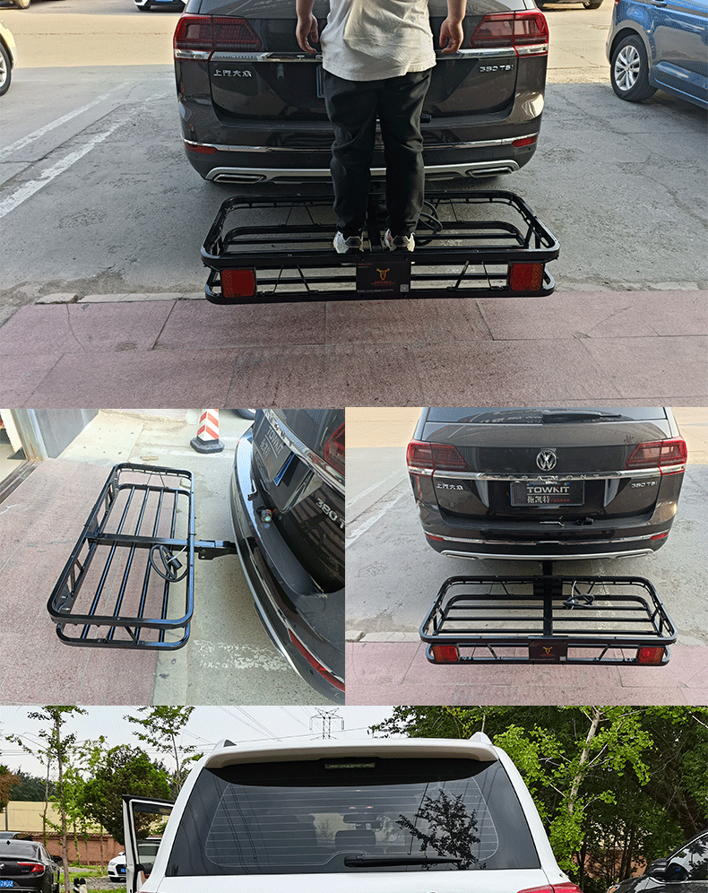 车载拖车框后挂式折叠货篮带灯行李箱房车货架suv越野车尾旅行架 tw